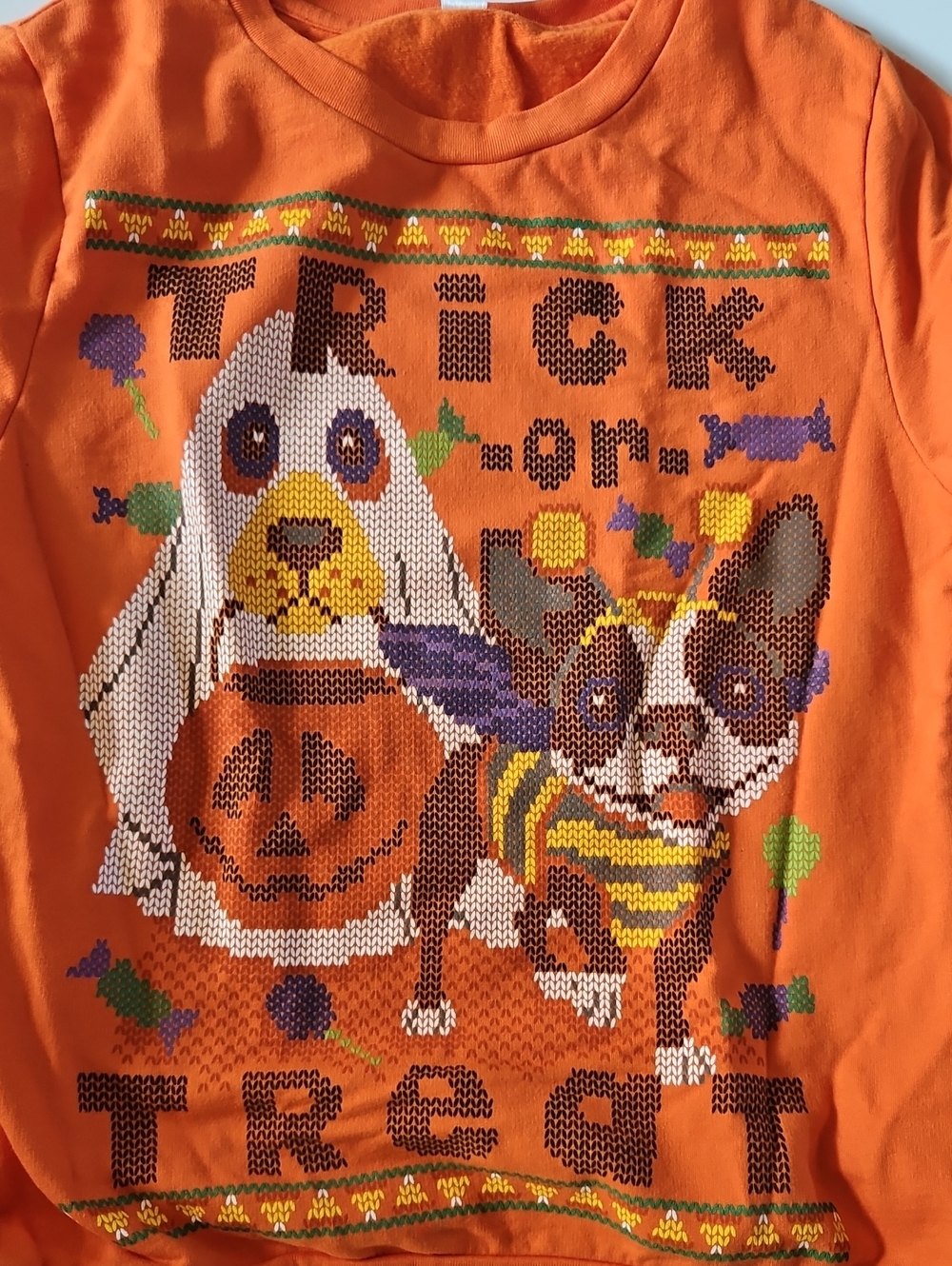 Halloween Dog Trick or Treat Orange Crewneck Sweatshirt Adult Size M - Picture 6 of 6